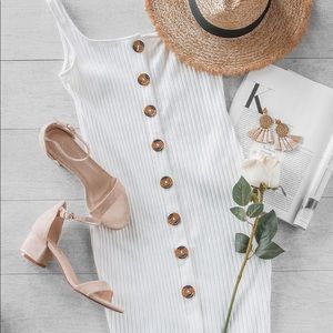 White Button Bodycon Dress